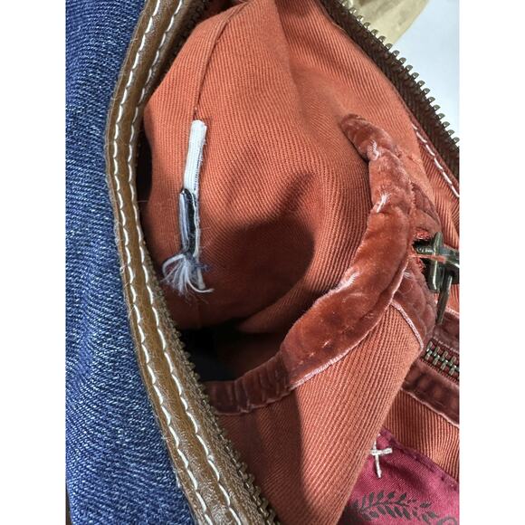 Y2K Gap Jeans 1969 Denim Hobo Shoulder Bag Brown Leather Trim Brass Zip Purse - Picture 8 of 16